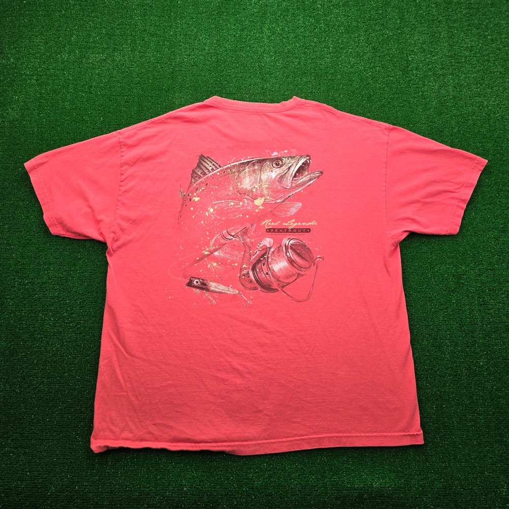Reel Legends Seatrout Tshirt Mens 2XL Salmon Pink Cynoscion Nebulosus Fish Print
